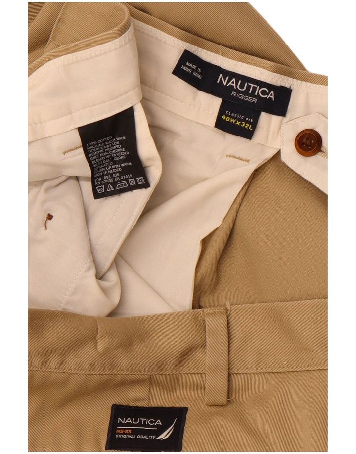 NAUTICA Mens Rigger Classic Fit Pegged Chino Trousers W40 L32 Beige Cotton