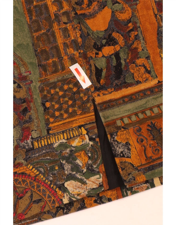 VINTAGE Womens Pencil Skirt W28 Medium Brown Geometric Cotton