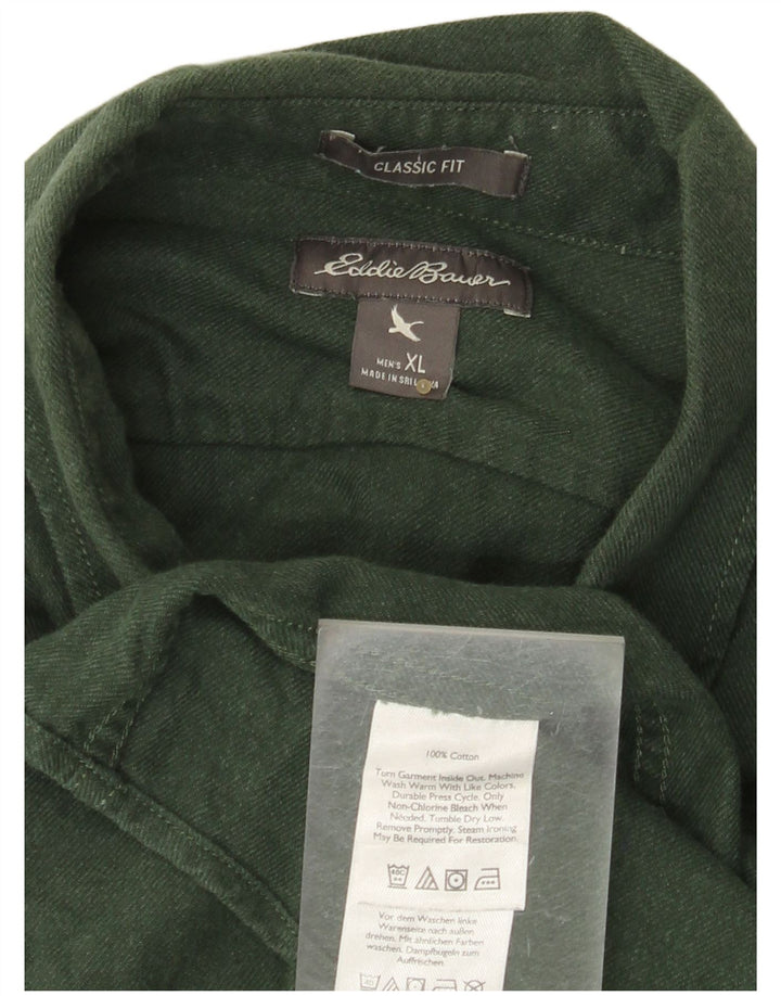 EDDIE BAUER Mens Classic Fit Flannel Shirt XL Green Cotton