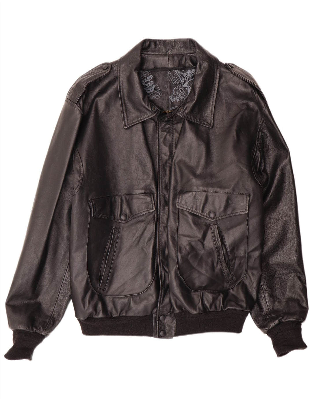 Vintage Mens Military Bomber Leather Jacket UK 42 XL Black