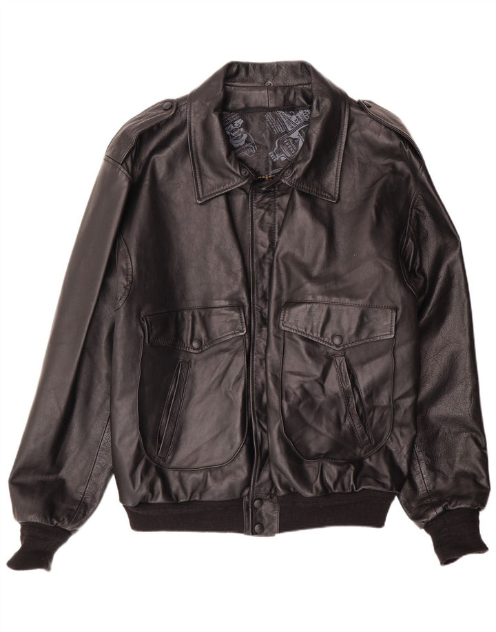 Vintage Mens Military Bomber Leather Jacket UK 42 XL Black