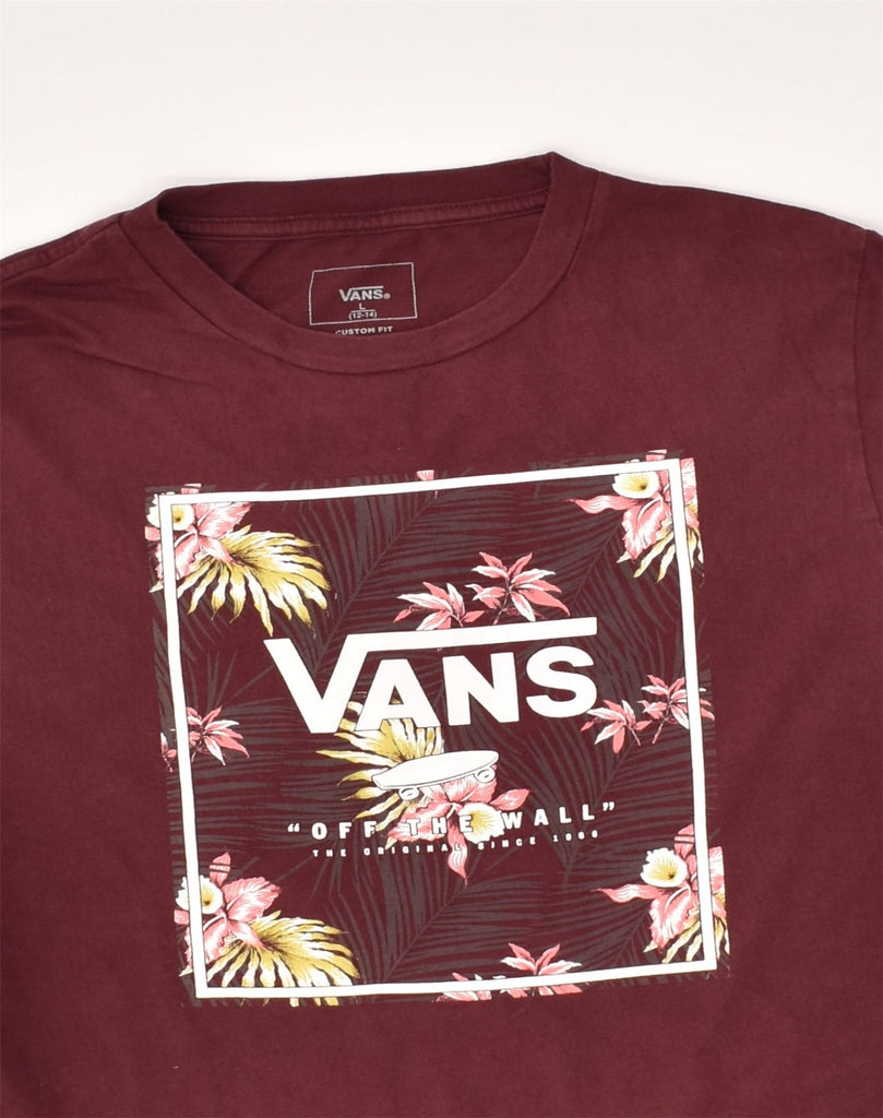 VANS Boys Custom Fit Graphic T-Shirt Top 12-13 Years Large Burgundy Cotton | Vintage Vans | Thrift | Second-Hand Vans | Used Clothing | Messina Hembry 