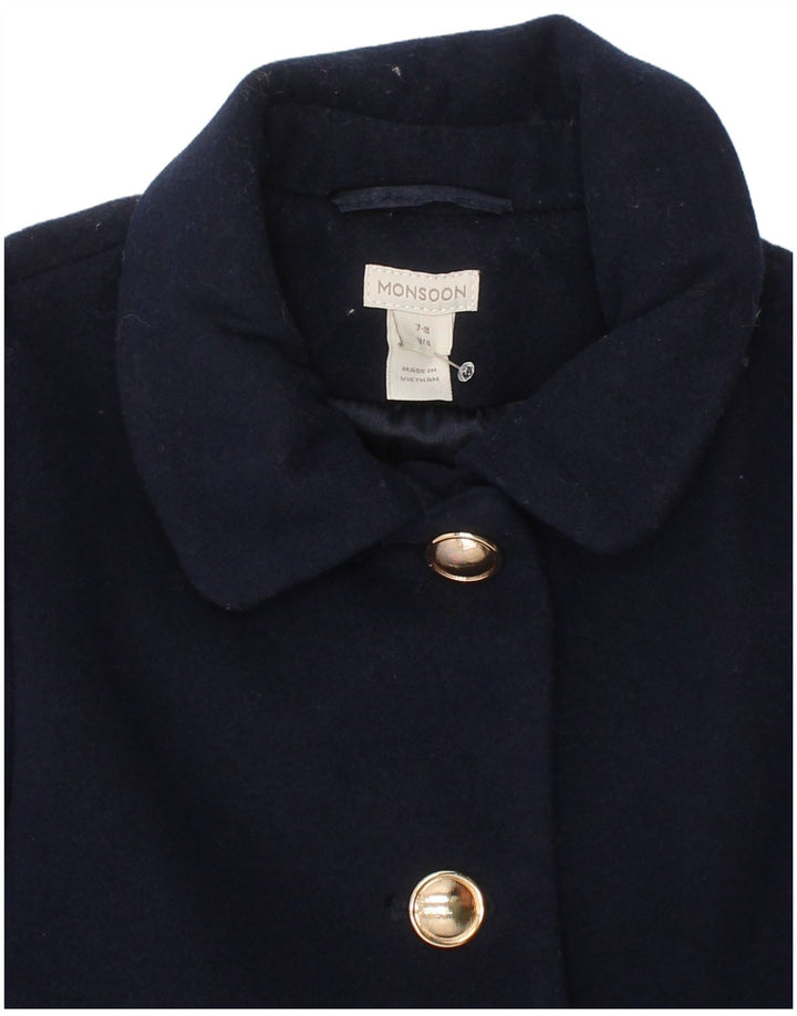 Monsoon Girls Overcoat 7-8 Years Navy Blue Polyester