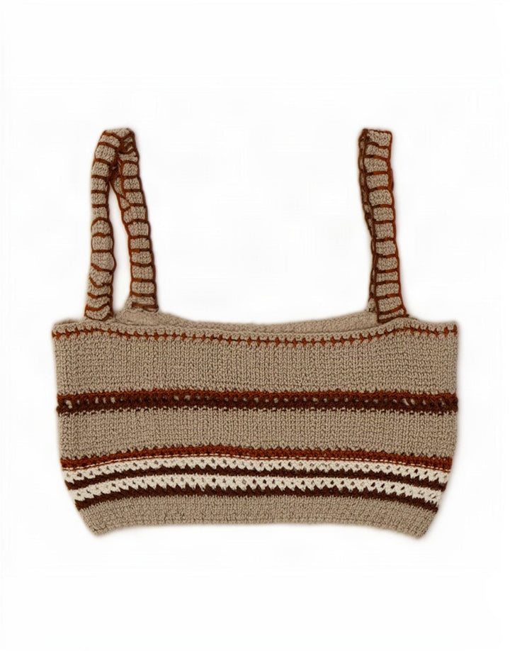 Zara Womens Knit Sleeveless Crop Top UK 12 Medium Beige Striped