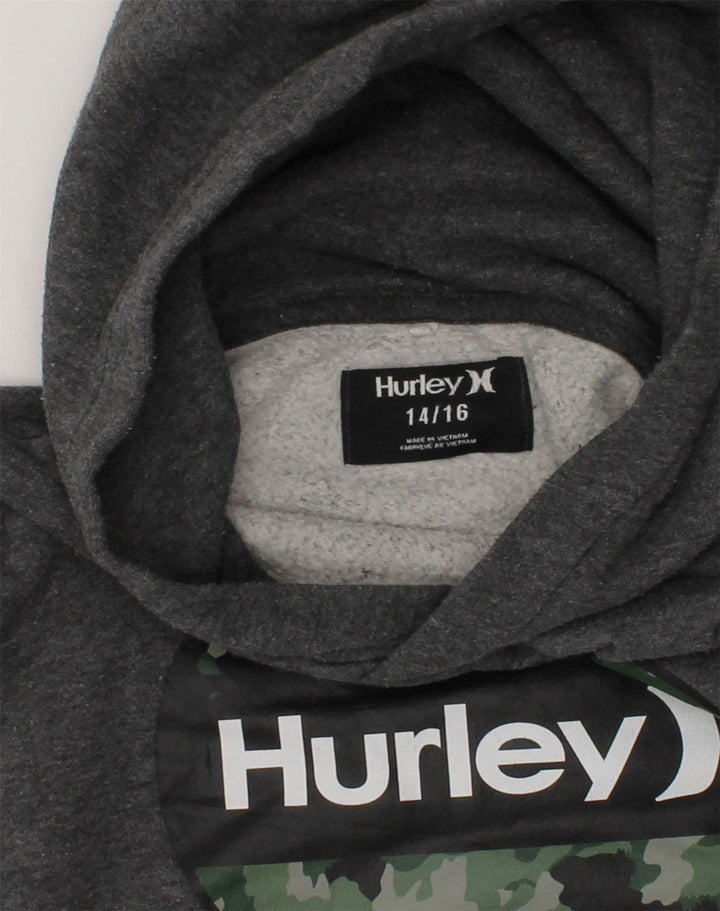 HURLEY Boys Graphic Hoodie Jumper 14-15 Years Grey Cotton | Vintage Hurley | Thrift | Second-Hand Hurley | Used Clothing | Messina Hembry 