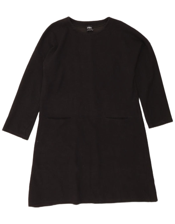 Zara Womens Oversized Long Sleeve A-Line Dress UK 10 Small Black Cotton