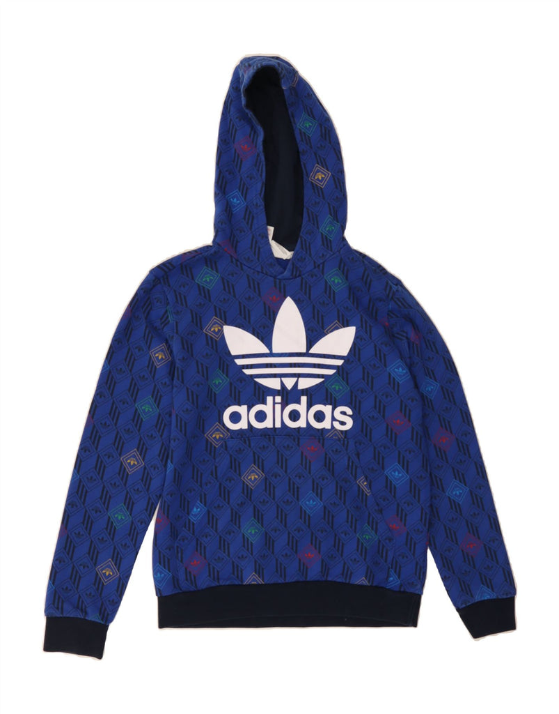 ADIDAS Boys Graphic Hoodie Jumper 11-12 Years Blue Argyle/Diamond Cotton Vintage Adidas and Second-Hand Adidas from Messina Hembry 