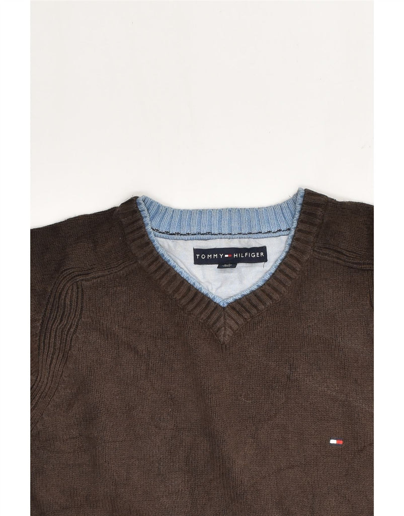 TOMMY HILFIGER Mens V-Neck Jumper Sweater Large Brown Cotton | Vintage Tommy Hilfiger | Thrift | Second-Hand Tommy Hilfiger | Used Clothing | Messina Hembry 