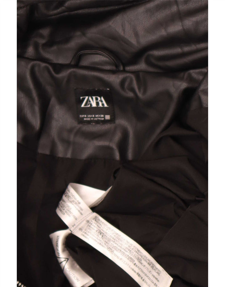 Zara Womens Hooded Oversized Padded Jacket UK 10 Small Black Polyurethane