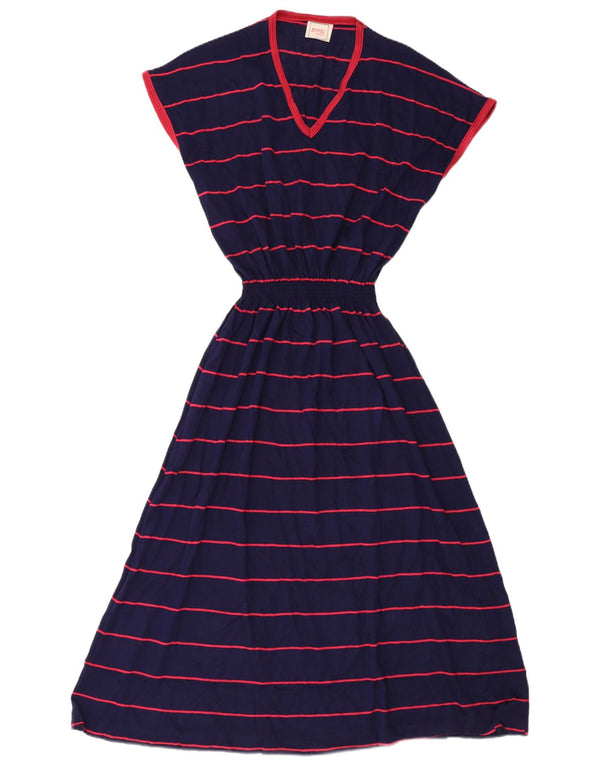 Vintage Womens Maxi Dress UK 12 Medium Navy Blue Striped Acrylic