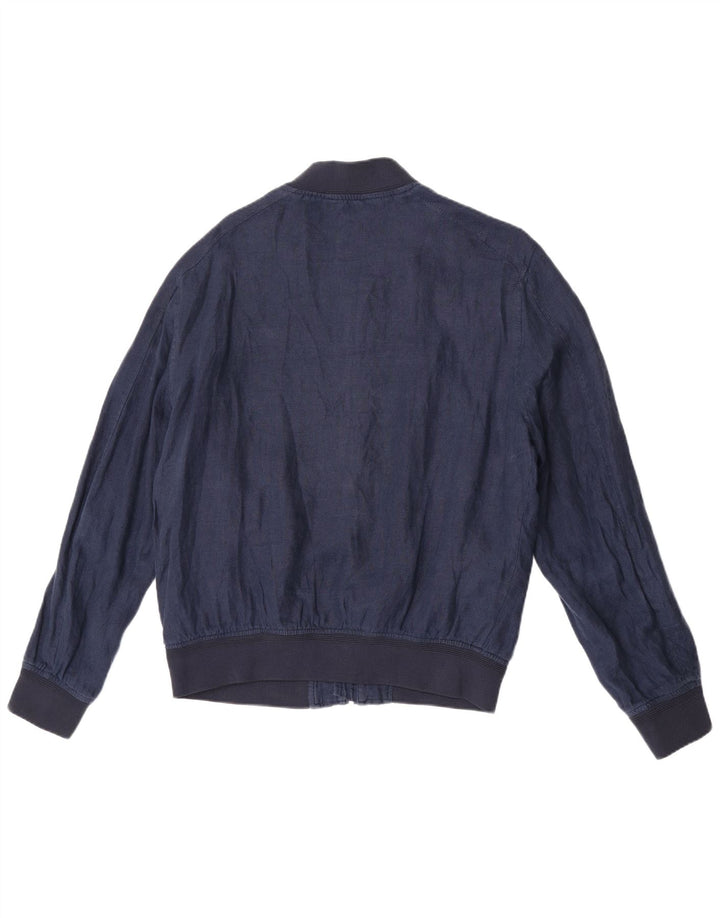 Zara Mens Bomber Jacket UK 40 Large Navy Blue Linen
