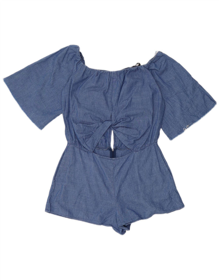 ZARA Womens Off Shoulder Playsuit UK 12 Medium  Blue Cotton