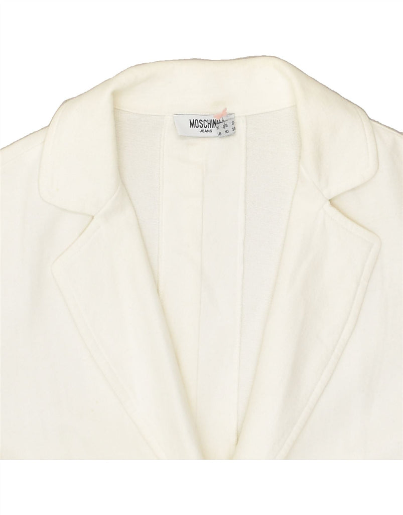 MOSCHINO Womens 3 Button Blazer Jacket UK 10 Small  White Cotton | Vintage Moschino | Thrift | Second-Hand Moschino | Used Clothing | Messina Hembry 