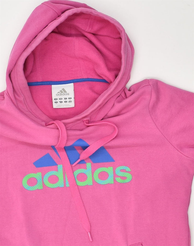 ADIDAS Womens Graphic Hoodie Jumper UK  10 Small Pink Cotton | Vintage Adidas | Thrift | Second-Hand Adidas | Used Clothing | Messina Hembry 