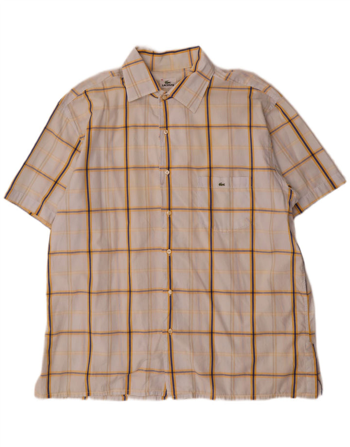 Lacoste Mens Short Sleeve Shirt Size 46 2XL White Check Cotton