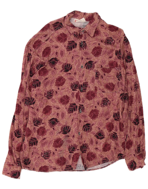 Vintage Mens Shirt Size 39/40 Medium Burgundy Floral Cotton