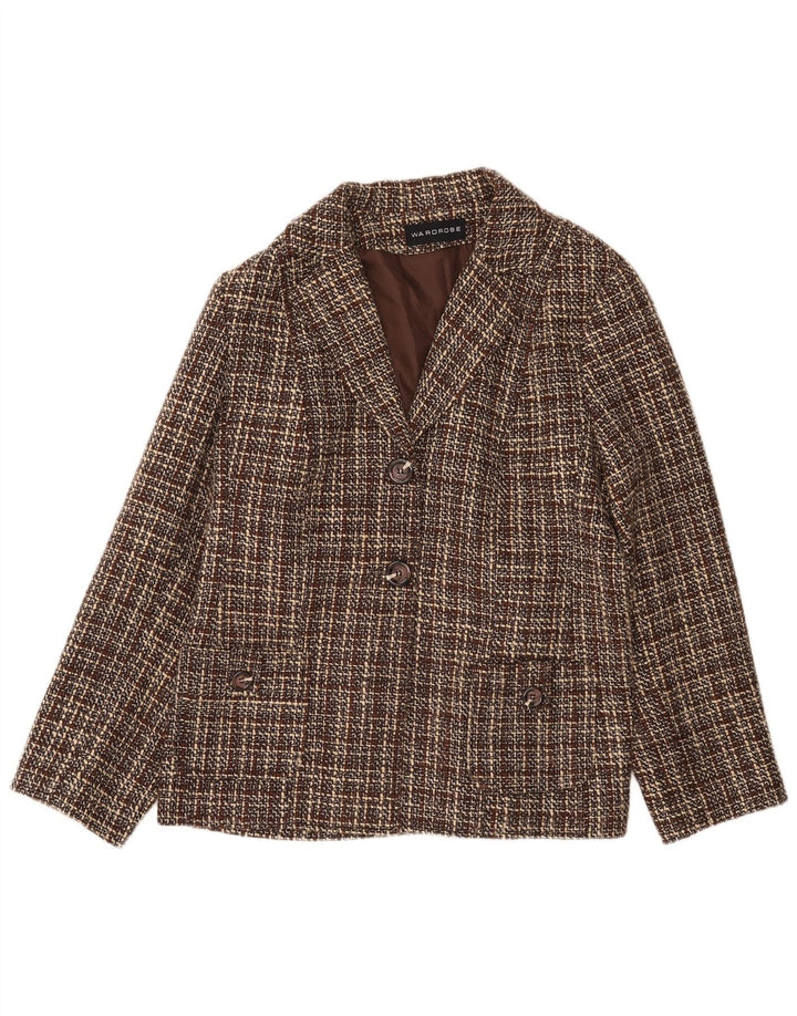 Wardrobe Womens 2 Button Blazer Jacket UK 18 XL Brown Check Acrylic