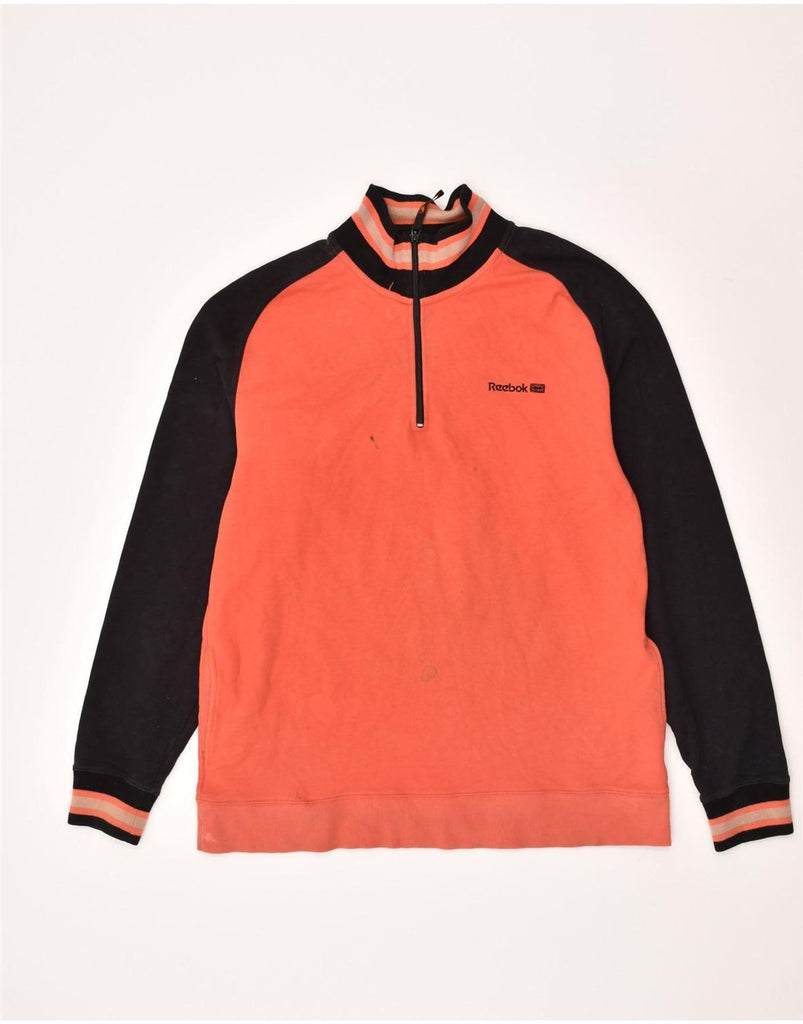 REEBOK Mens Zip Neck Sweatshirt Jumper Large Orange Cotton | Vintage Reebok | Thrift | Second-Hand Reebok | Used Clothing | Messina Hembry 