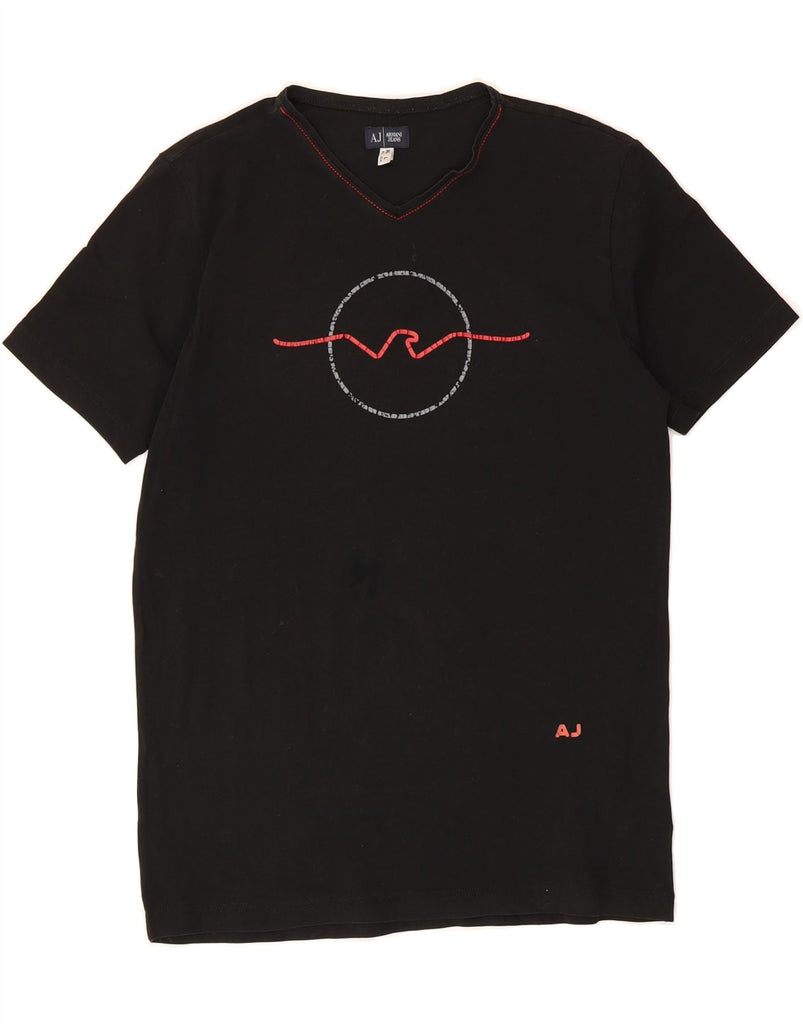 ARMANI JEANS Womens Graphic T-Shirt Top UK 14 Large Black Cotton Vintage Armani Jeans and Second-Hand Armani Jeans from Messina Hembry 