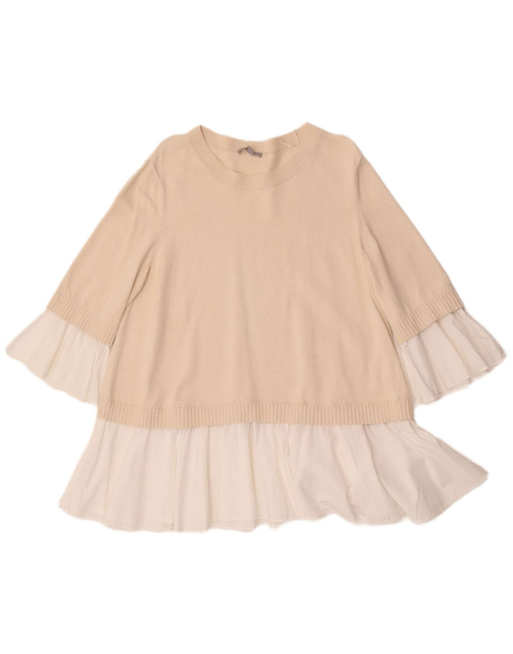 Cos Womens 3/4 Sleeve Tunic Top UK 14 Medium Beige Colourblock Cotton