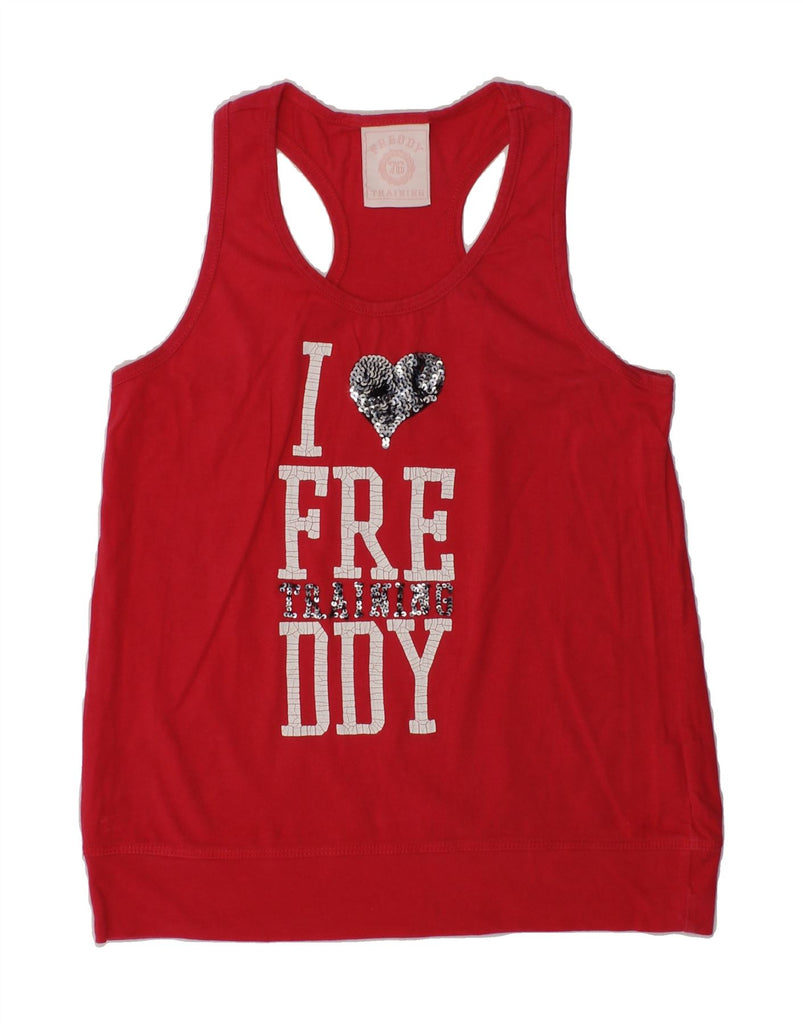 FREDDY Girls Graphic Vest Top 13-14 Years XL Red Cotton | Vintage Freddy | Thrift | Second-Hand Freddy | Used Clothing | Messina Hembry 