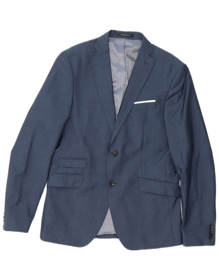 Zara Mens Tailored Fit 2 Button Blazer Jacket EU 50 Medium Navy Blue