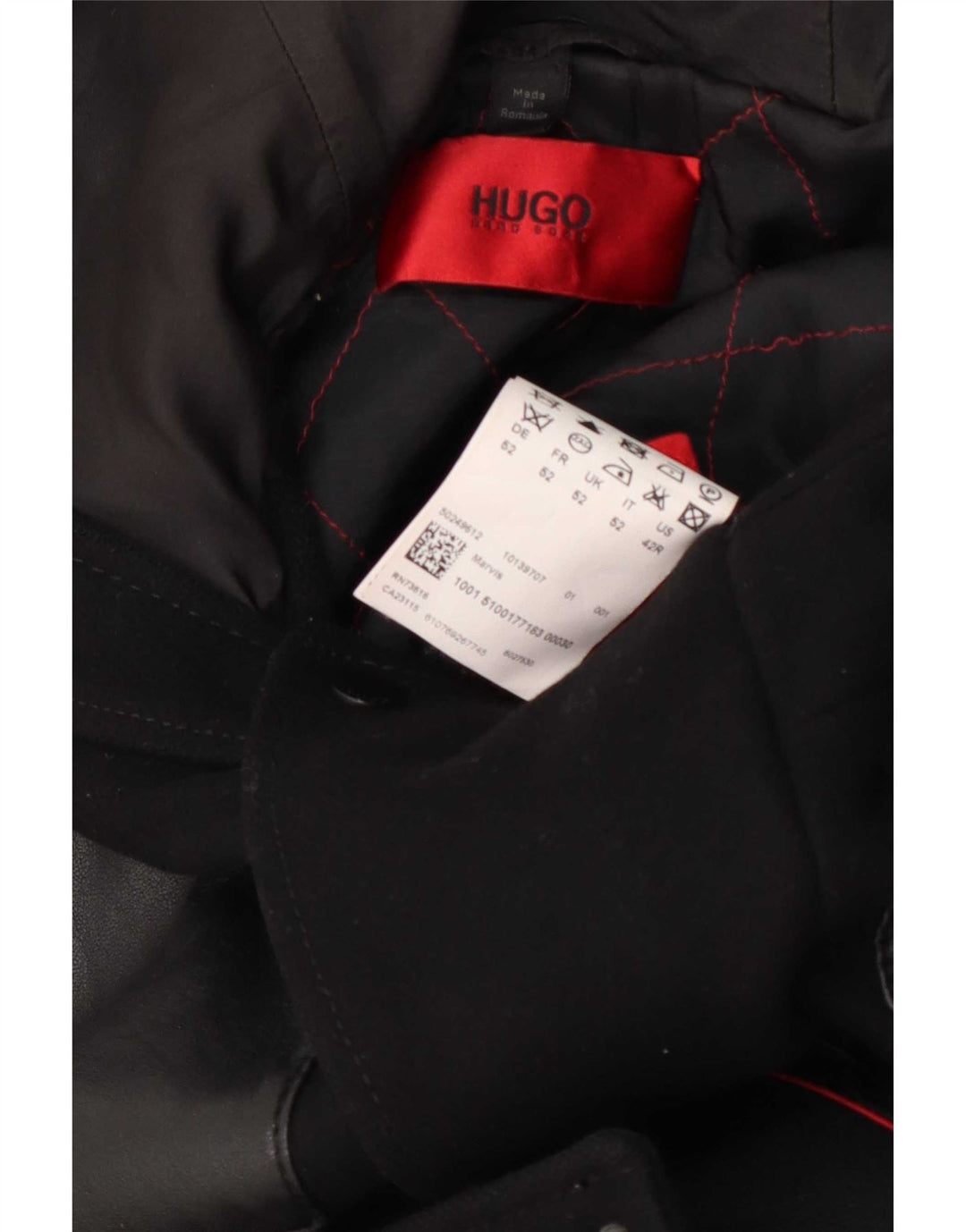 Hugo Boss Mens Hooded Overcoat EU 52 XL Black Wool