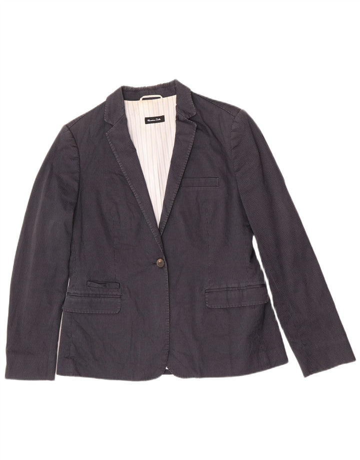 Massimo Dutti Womens 1 Button Blazer Jacket EU 44 XL Navy Blue Pinstripe
