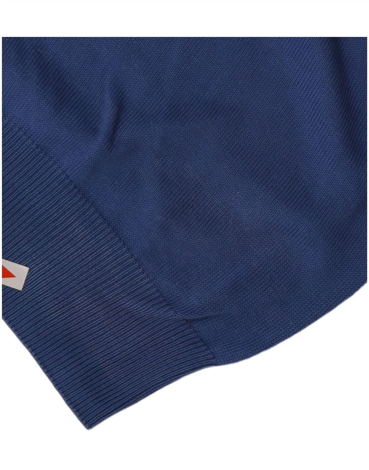 TRUSSARDI Mens V-Neck Jumper Sweater Large Blue Cotton