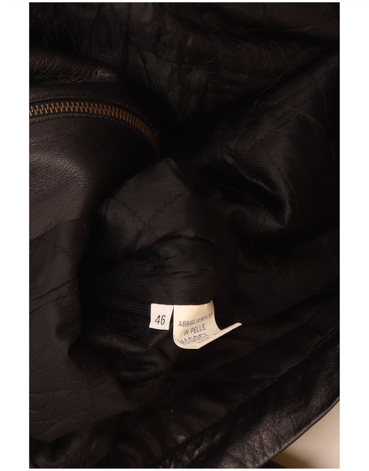 Vintage Womens Hooded Leather Jacket IT 46 Large Black Leather