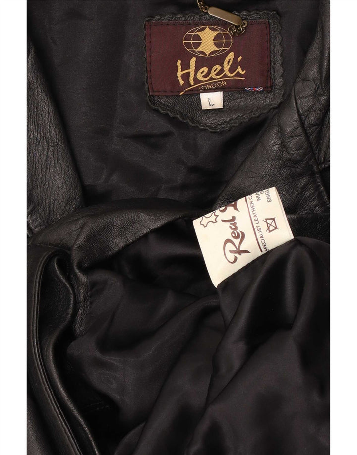 Heeli Mens Leather Coat UK 40 Large Black