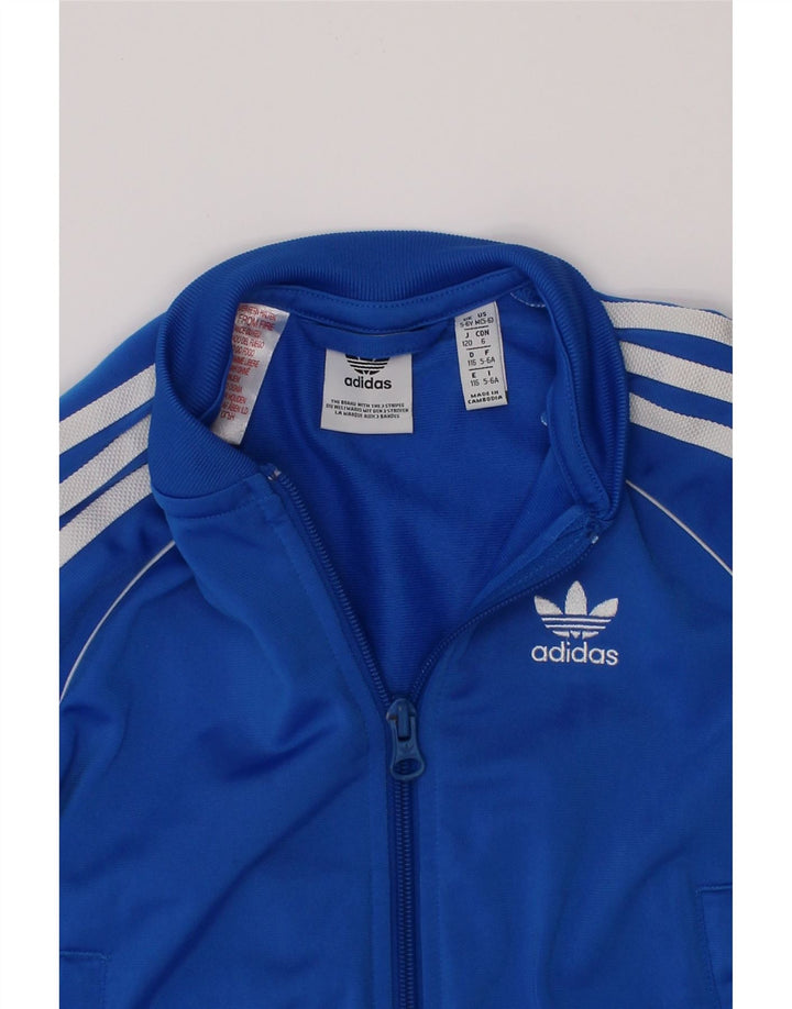 ADIDAS Boys Tracksuit Top Jacket 5-6 Years Blue Polyester