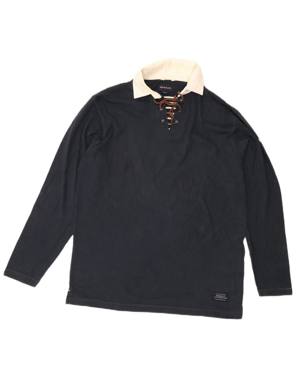 Gant Mens Graphic Long Sleeve Rugby Polo Shirt XL Navy Blue Colourblock