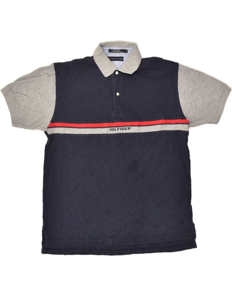 TOMMY HILFIGER Mens Polo Shirt Large Navy Blue Colourblock Cotton | Vintage Tommy Hilfiger | Thrift | Second-Hand Tommy Hilfiger | Used Clothing | Messina Hembry 