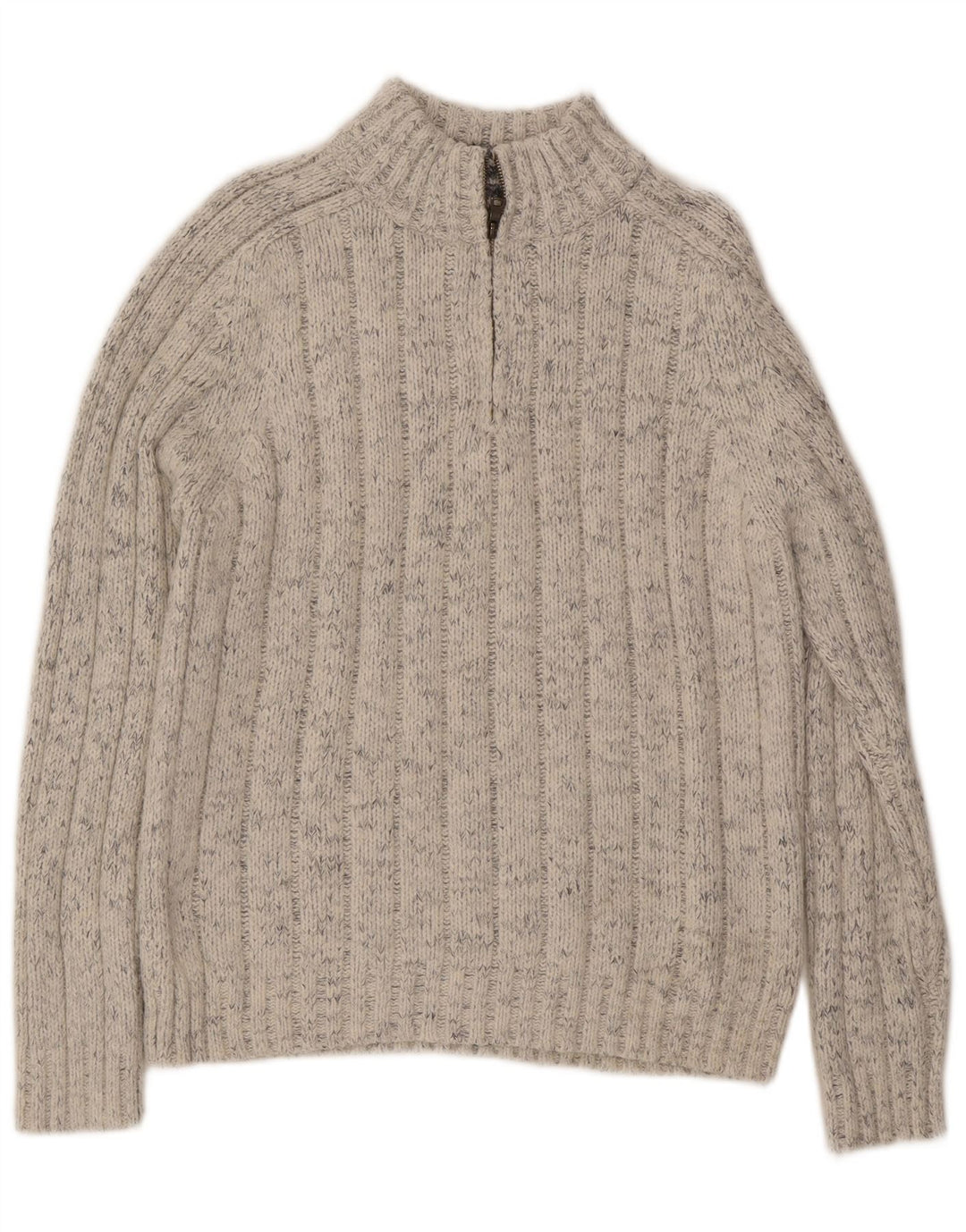 Marks & Spencer Mens Zip Neck Jumper Sweater Medium Beige Flecked Acrylic