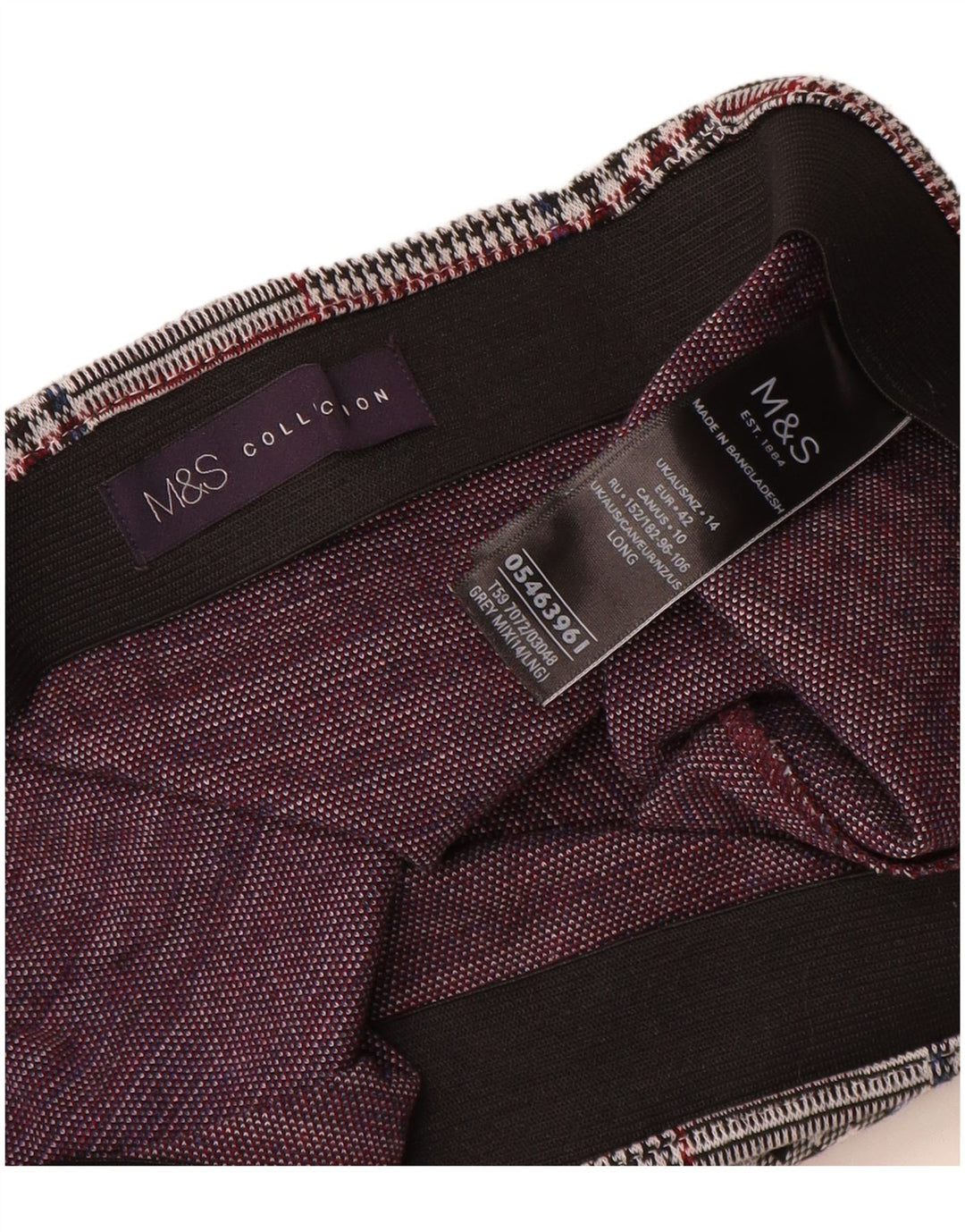 Marks & Spencer Womens Straight Skirt UK 14 Large W32  Grey Check Polyester