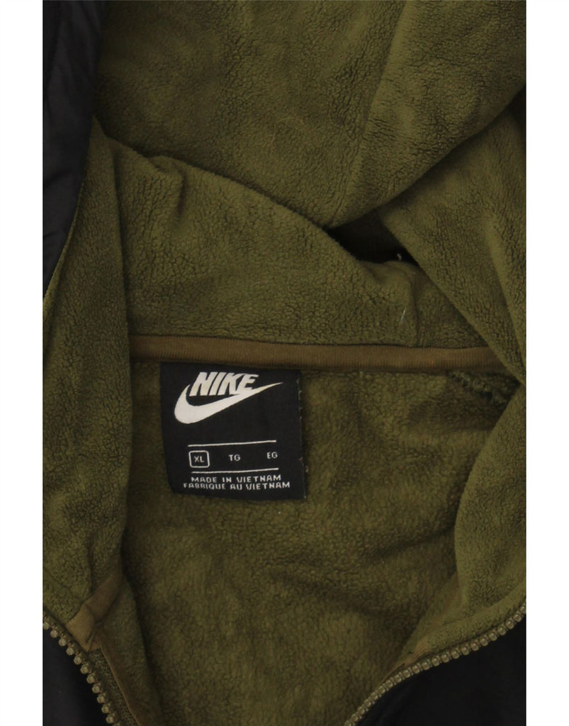NIKE Mens Hooded Fleece Jacket UK 42 XL Khaki Colourblock Polyester Vintage Nike and Second-Hand Nike from Messina Hembry 