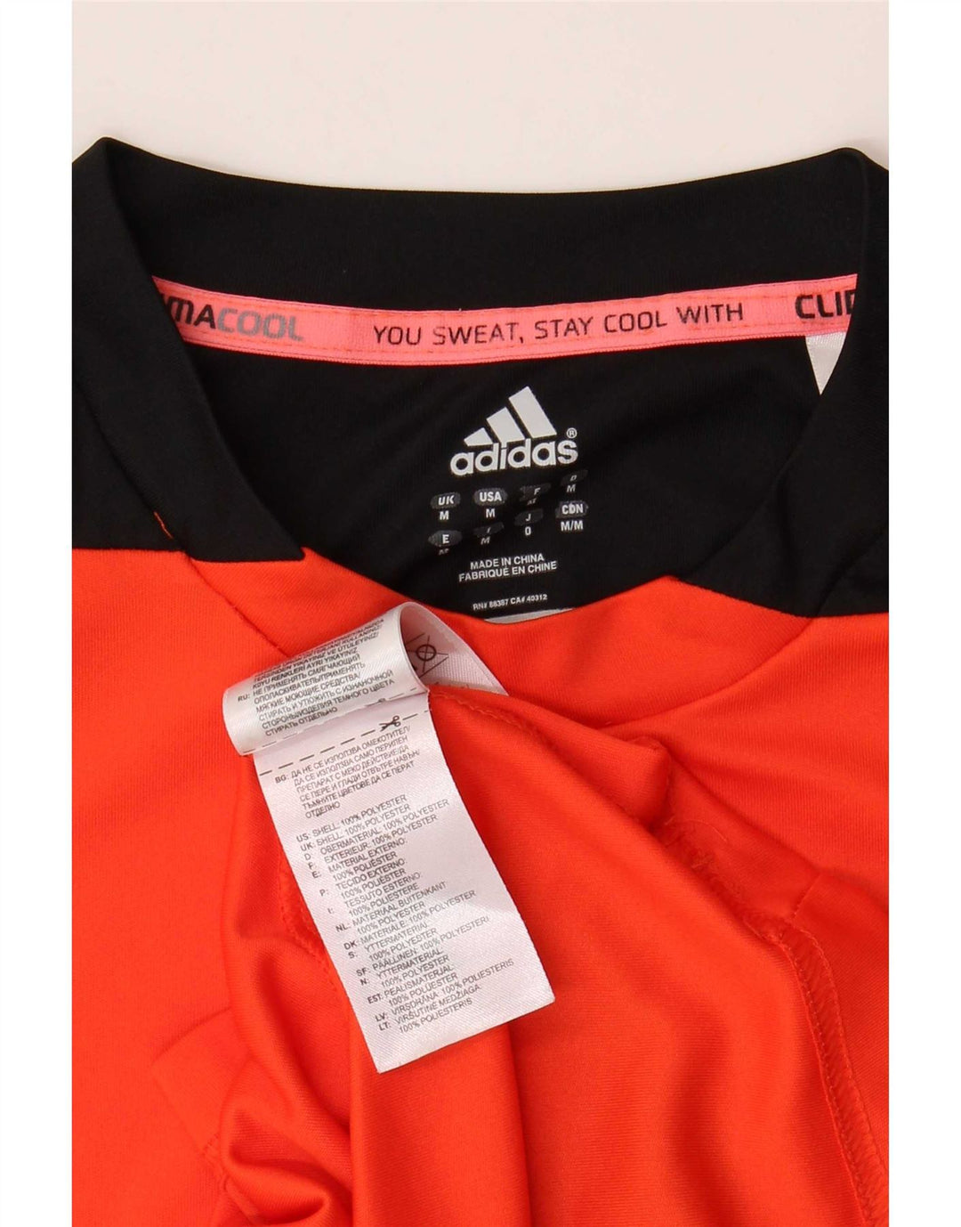 Adidas Mens Climacool T-Shirt Top Medium Orange Colourblock Polyester