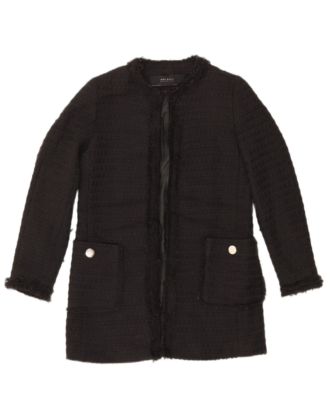 ZARA Womens Longline Open Blazer Jacket UK 10 Small Black Polyester