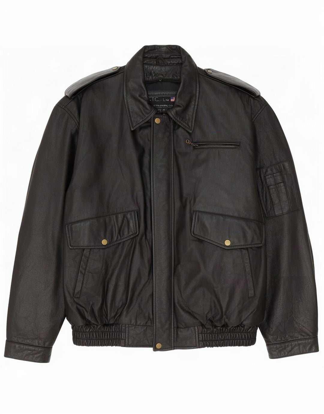 Vintage Mens Military Leather Jacket UK 42 XL Black