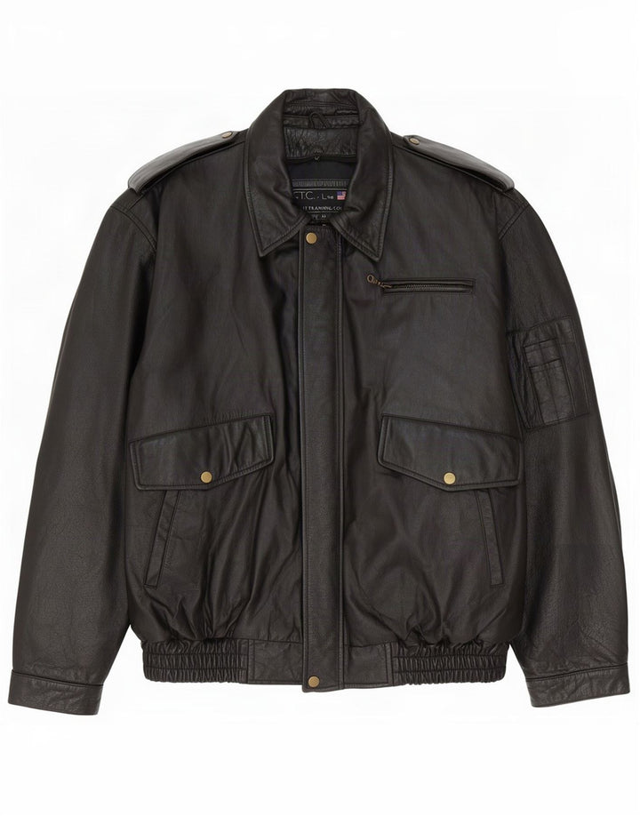 Vintage Mens Military Leather Jacket UK 42 XL Black