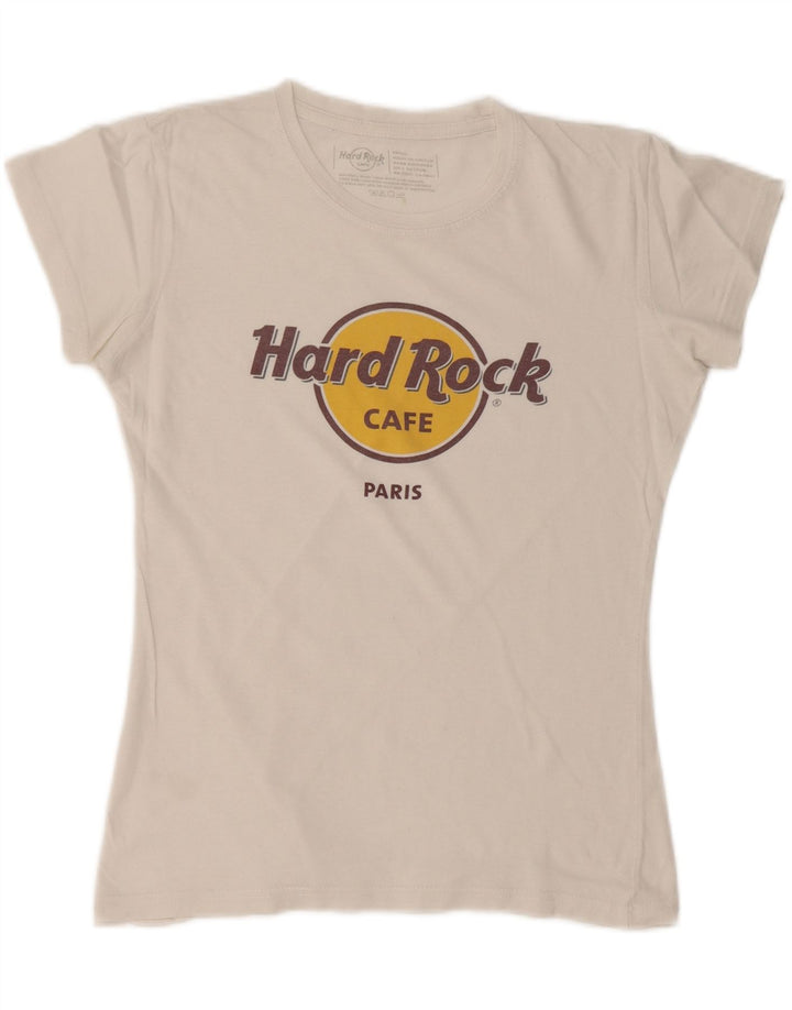 HARD ROCK CAFE Womens Paris Graphic T-Shirt Top UK 10 Small White Cotton