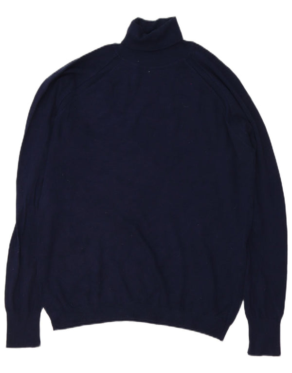 Zara Mens Roll Neck Jumper Sweater Large Navy Blue Viscose