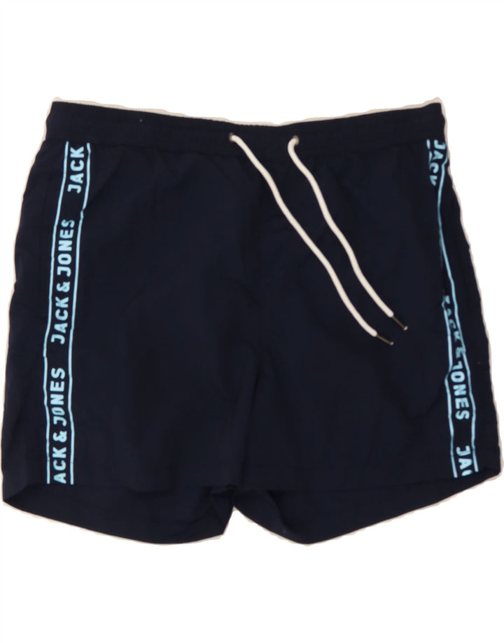 JACK & JONES Mens Graphic Swimming Shorts Large  Navy Blue Polyester Vintage Jack & Jones and Second-Hand Jack & Jones from Messina Hembry 