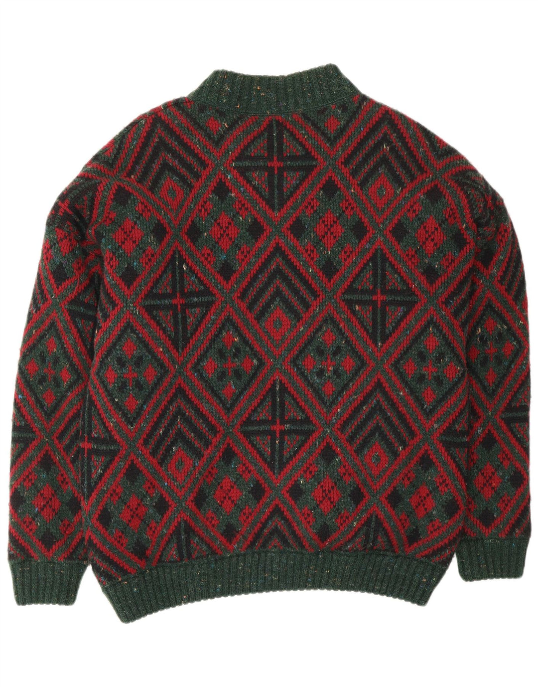 Tobia System Mens Cardigan Sweater IT 52 Large Green Geometric Wool