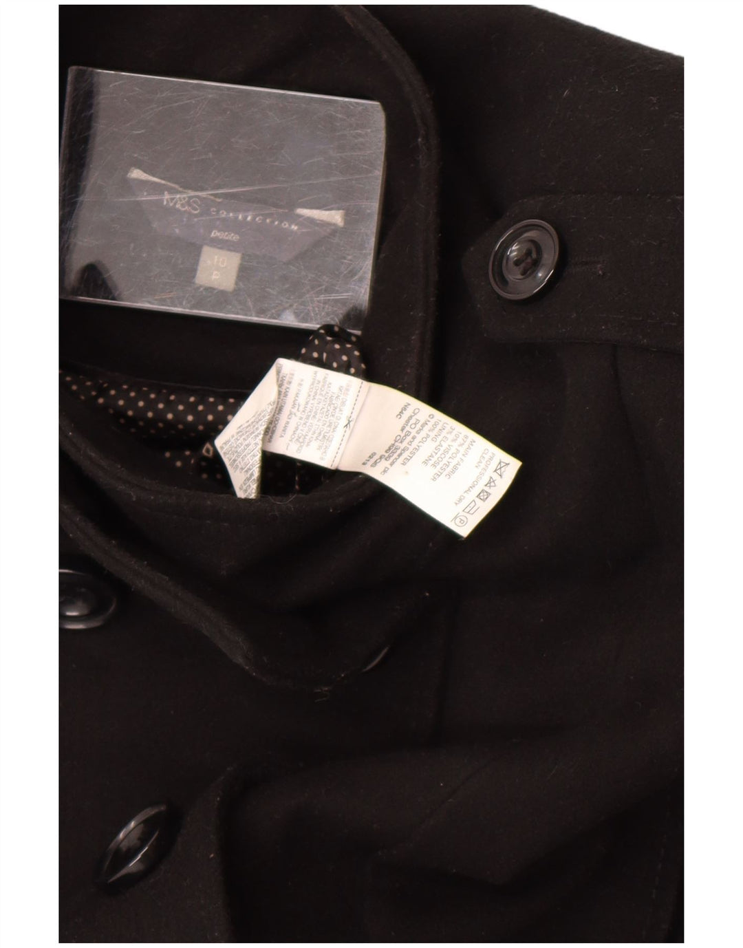 Marks & Spencer Womens Petite Pea Coat UK 10 Small  Black Polyester