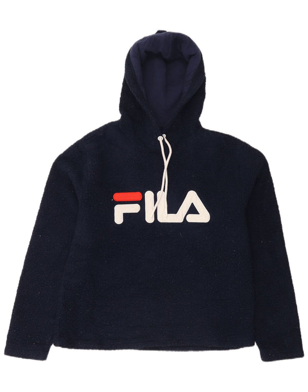 Fila Womens Fleece Graphic Hoodie Jumper UK 14 Medium Navy Blue Polyester