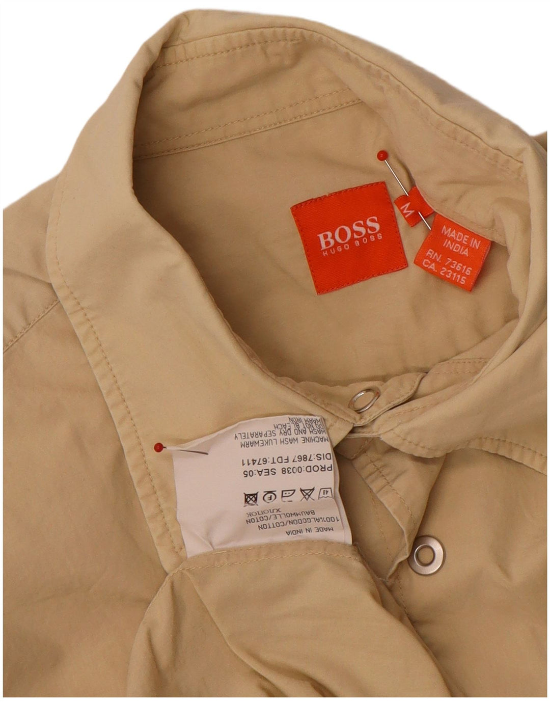 Hugo Boss Mens Short Sleeve Shirt Medium Beige Cotton