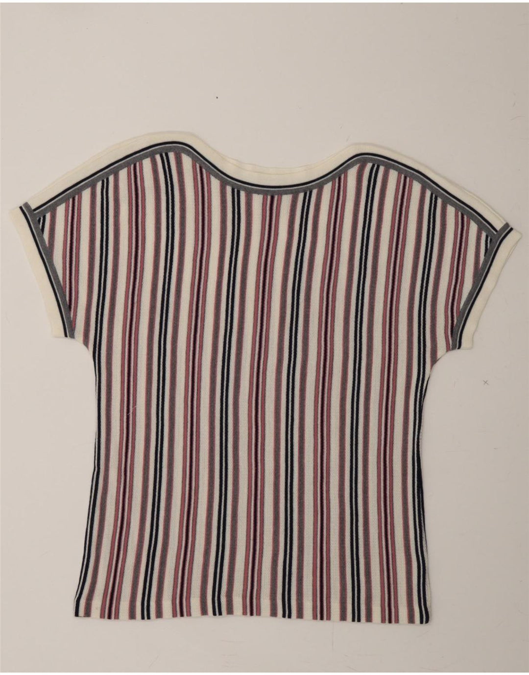 VINTAGE Womens T-Shirt Top UK 14 Medium Multicoloured Striped Vintage Vintage and Second-Hand Vintage from Messina Hembry 