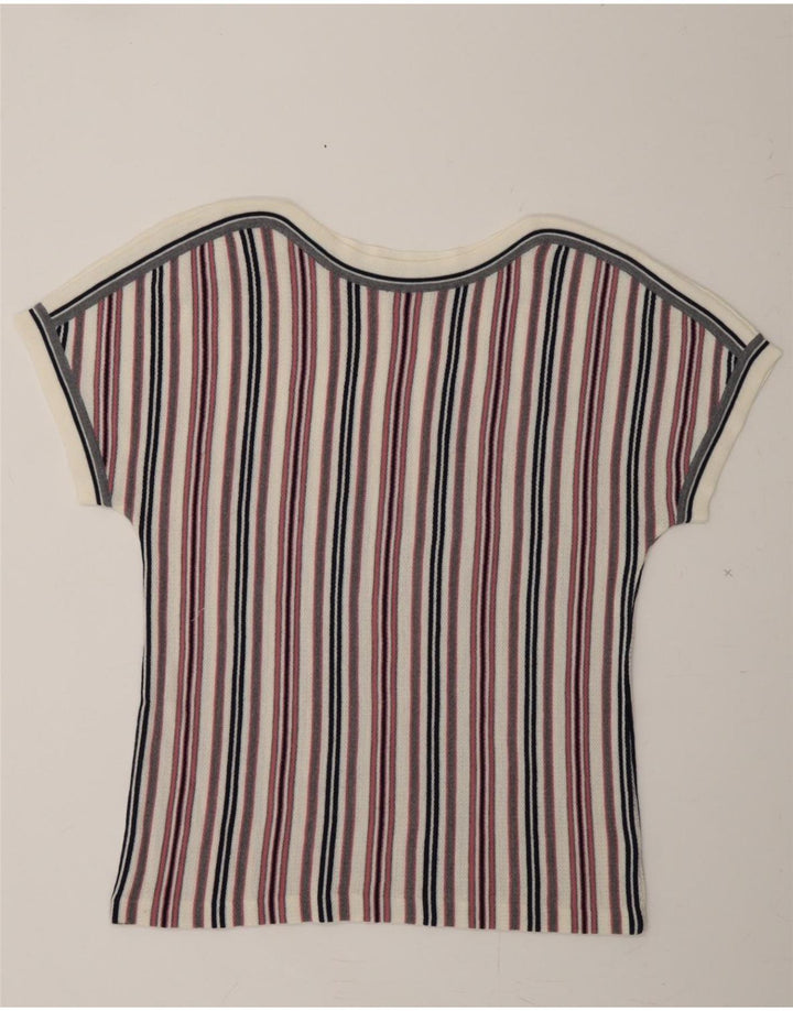 VINTAGE Womens T-Shirt Top UK 14 Medium Multicoloured Striped Vintage Vintage and Second-Hand Vintage from Messina Hembry 